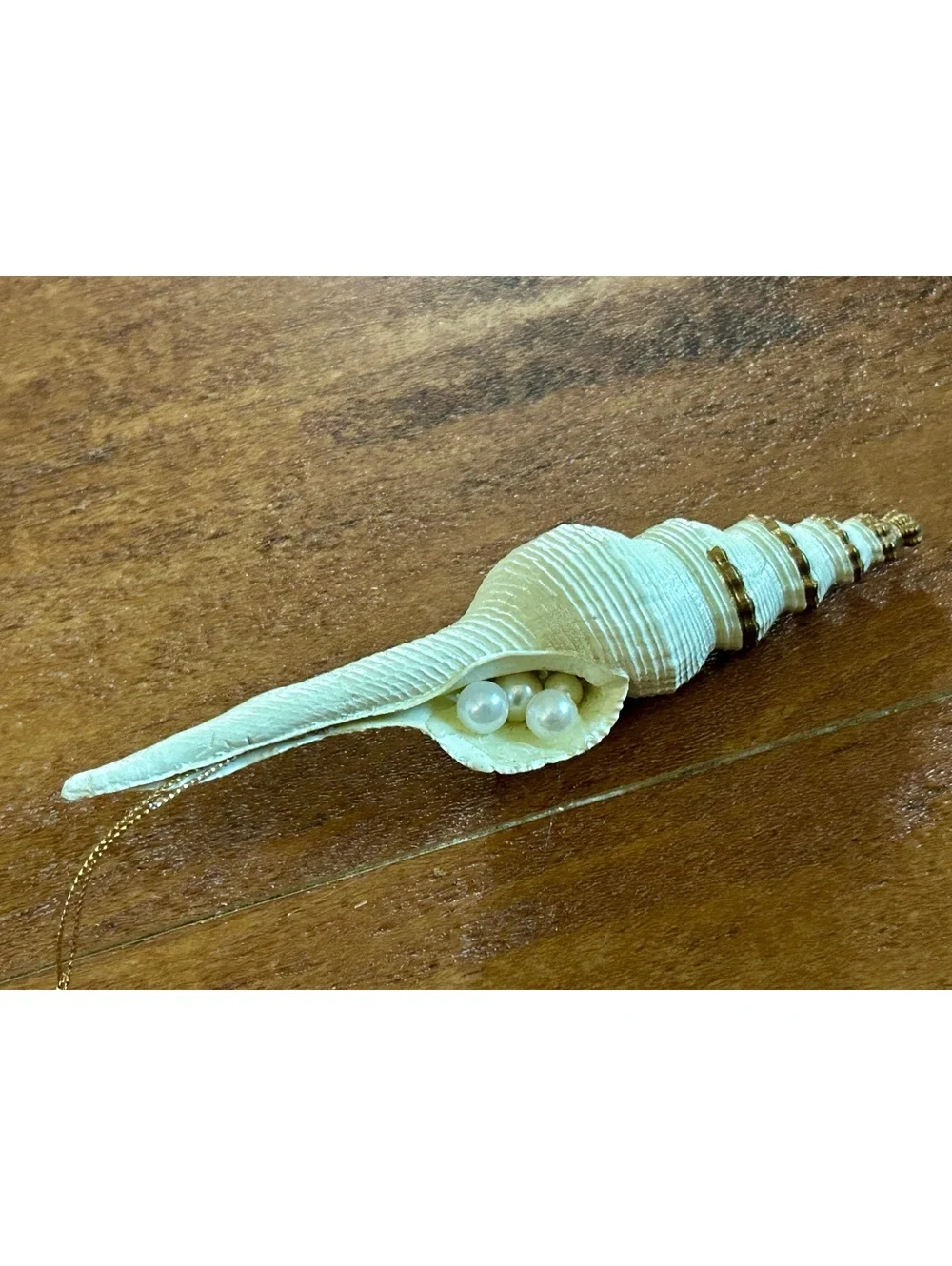 Decorative Seashell Ornament with Pearls and Gold Accents